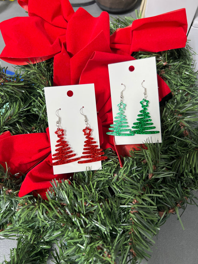 Christmas Tree Earrings. Dangle Earrings. Costume Jewelry.