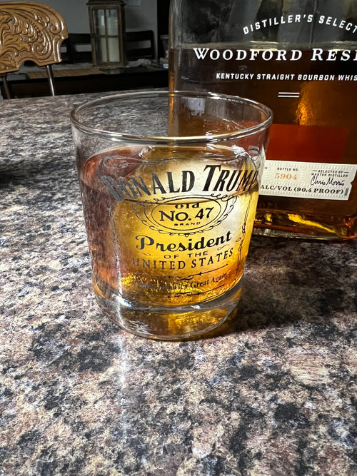 President Trump Whiskey Engraved Glass. 47th President Bourbon Glass. USA Rocks Glass. Gift for Him. Gift for Her.