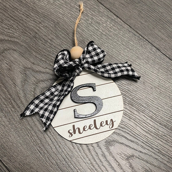 Personalized Ornament. Shiplap Name Ornament. Wooden Monogram Christmas Ornament. Rustic Farmhouse Ornament. Round Engraved Ornament. - C & A Engraving and Gifts
