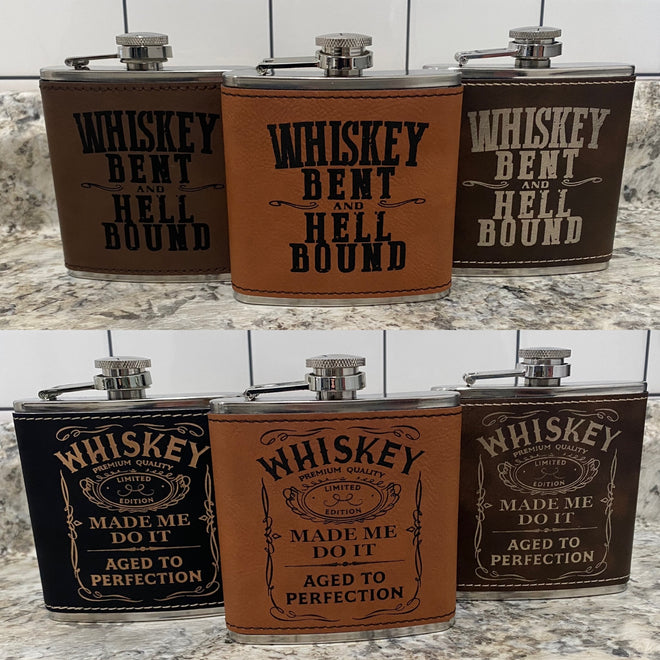 Engraved Whiskey Flask. Leatherette Bourbon Holder. Whiskey Gifts. Liquor Holder.