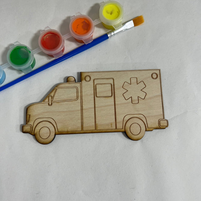 Unfinished Wooden Ambulance Squad to Paint. First Responder Wooden Blank. Emergency Vehicle. Wood Craft Blank.