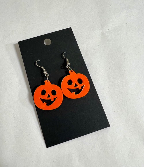 Halloween Dangle Earrings. Pumpkin Face Earrings. Costume Jewelry.