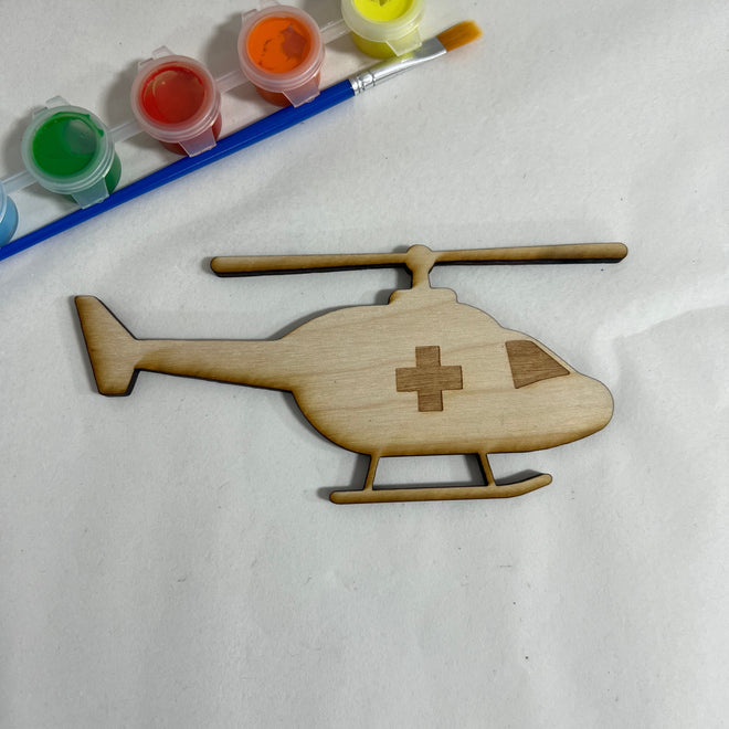 Unfinished Wooden Helicopter to Paint. First Responder Wooden Blank. Emergency Vehicle. Unfinished Wood Craft Blank.