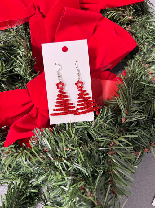 Christmas Tree Earrings. Dangle Earrings. Costume Jewelry.