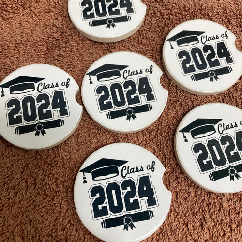 Graduation Car Coasters. Ceramic Car Coaster Class of 2024. Grad Gift. - C & A Engraving and Gifts