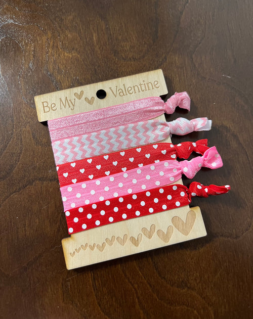 Valentine’s Day Elastic Ponytail Holder. Pink and Red Hair Ties. - C & A Engraving and Gifts