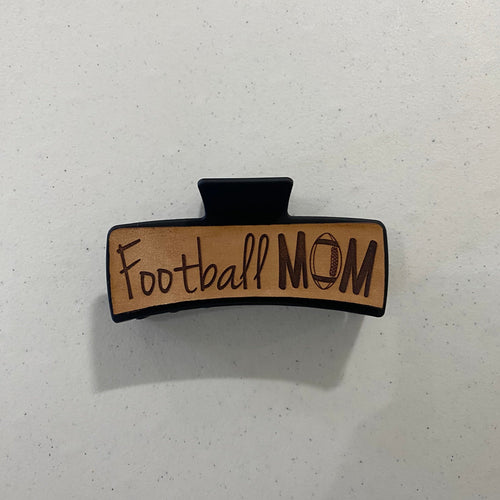 Sport Mom 5" Hair Claw Clip. Football Mom Leather Patch Hair Clip. Baseball Mom. Soccer Mom. Volleyball Mom. - C & A Engraving and Gifts