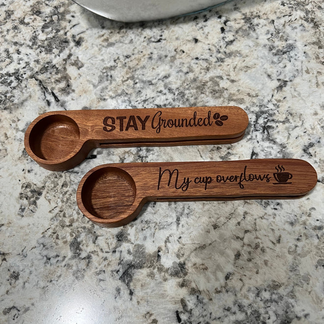 Coffee Measuring Spoon. Coffee Bag Clip. Engraved Wooden Coffee Spoon. Coffee Gift. Stay Grounded Coffee Spoon. My Cup Overflows Spoon.