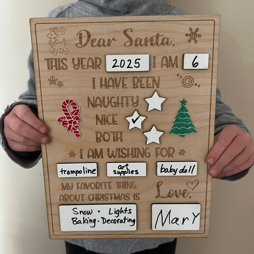 Dear Santa Engraved Wood Sign. Reusable Christmas Board for Kids. Yearly Christmas Sign.