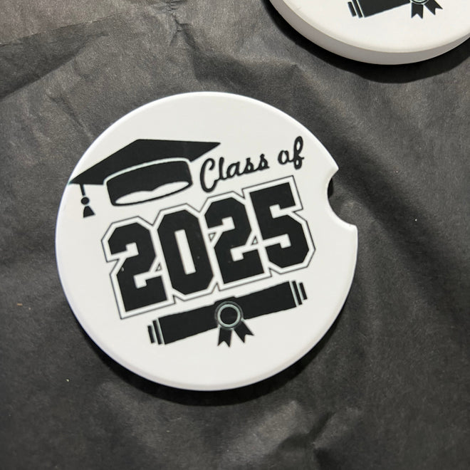 Graduation Car Coasters. Ceramic Car Coaster Class of 2025. Grad Gift.