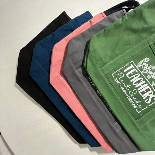 Teachers Plant Seeds Tote Bag. Colored Canvas Book Bag. Teacher Gift - C & A Engraving and Gifts