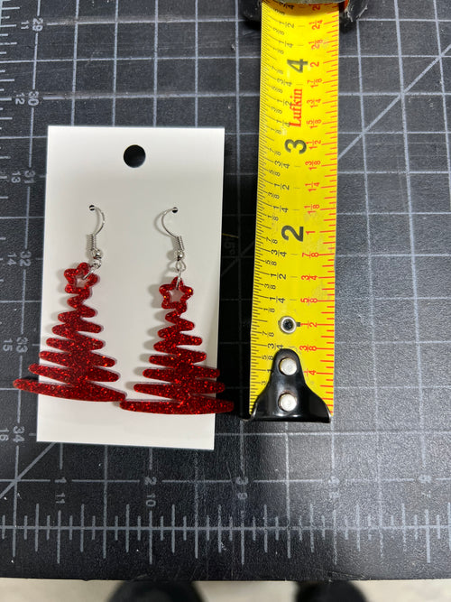 Christmas Tree Earrings. Dangle Earrings. Costume Jewelry.