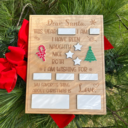 Dear Santa Engraved Wood Sign. Reusable Christmas Board for Kids. Yearly Christmas Sign.