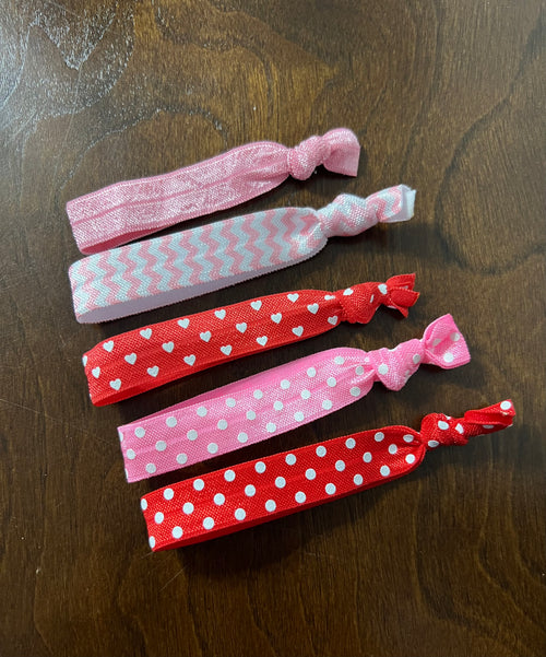 Valentine’s Day Elastic Ponytail Holder. Pink and Red Hair Ties. - C & A Engraving and Gifts