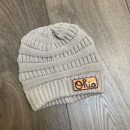 Custom Leather Ohio Patch Beanie. Warm Women's Hat. Ohio Script Beanie Hat for Women.