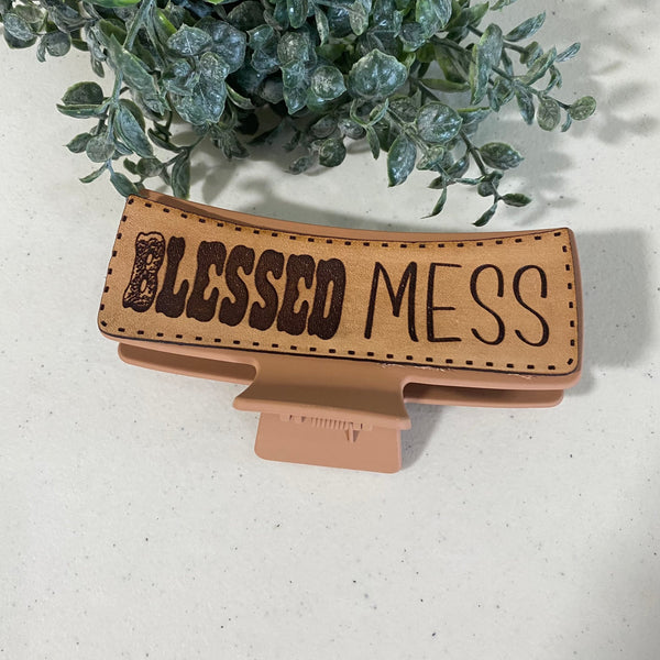 Personalized Hair Claw Clip. Mama Clip. Sunflower Large Hair Clip. Engraved Leather 5" Hair Clip. Western Hair Clip. Sports Hair Clip. - C & A Engraving and Gifts