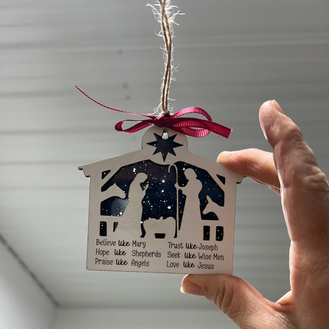 Nativity Ornament. Believe Like Mary Christmas Ornament. Religious Ornament.