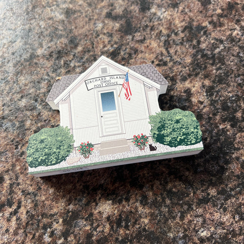 Illustration of a house with a flag on a brown textured background