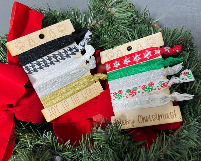 Holiday Elastic Ponytail Holder. 5 Pack of Christmas Hair Ties.