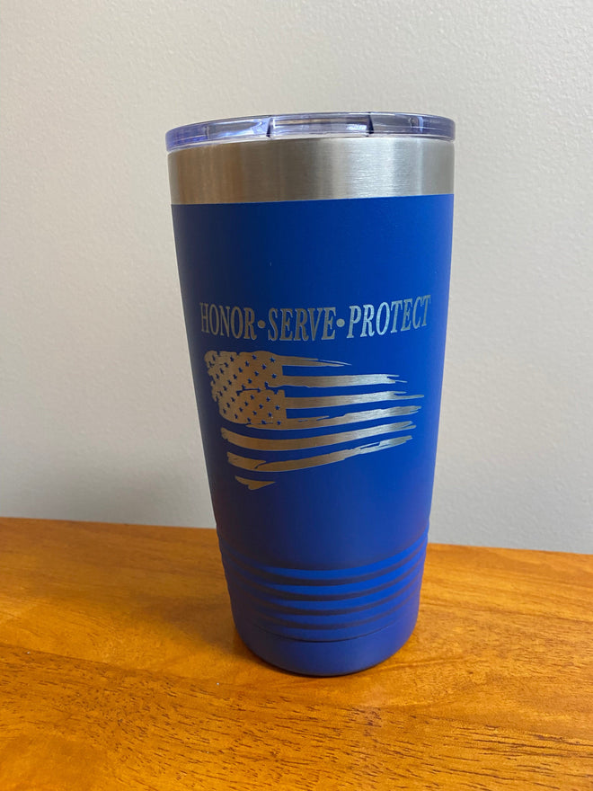 Police Officer Cup. Engraved Flag Tumbler. Honor, Serve, Protect. - C & A Engraving and Gifts