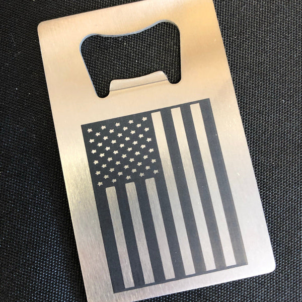 Engraved Credit Card Bottle Opener. Man Card Bottle Opener. Flag Credit Card Bottle Opener. - C & A Engraving and Gifts