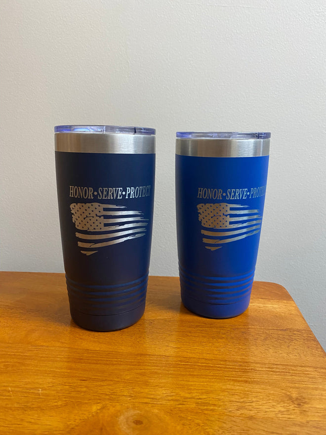 Police Officer Cup. Engraved Flag Tumbler. Honor, Serve, Protect. - C & A Engraving and Gifts