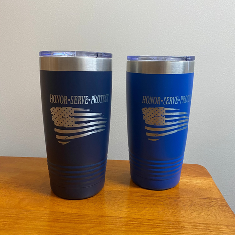 Police Officer Cup. Engraved Flag Tumbler. Honor, Serve, Protect. - C & A Engraving and Gifts