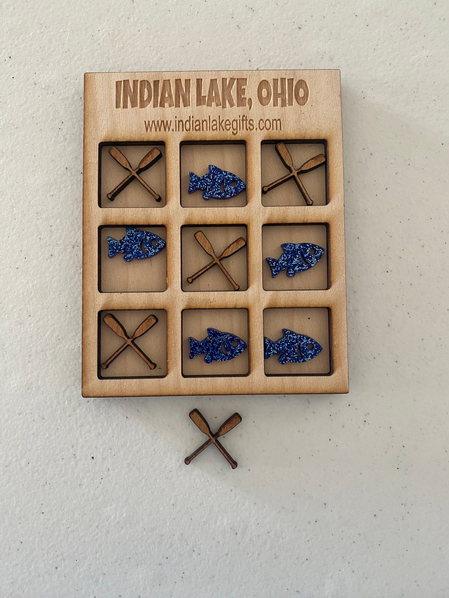 Indian Lake Tic Tac Toe Wooden Board. Wooden Kids Game. Personalized Travel Tic Tac Toe Game. - C & A Engraving and Gifts