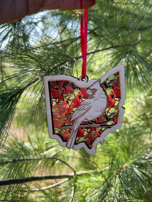 Cardinal Ornament. State of Ohio Sun Catcher. State of Ohio State Bird Souvenir.