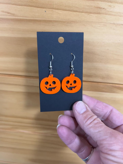 Halloween Dangle Earrings. Pumpkin Face Earrings. Costume Jewelry.