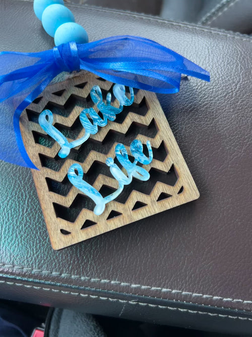 Lake Life Car Charm. Wooden Car Charm. Rearview Mirror Accessory.