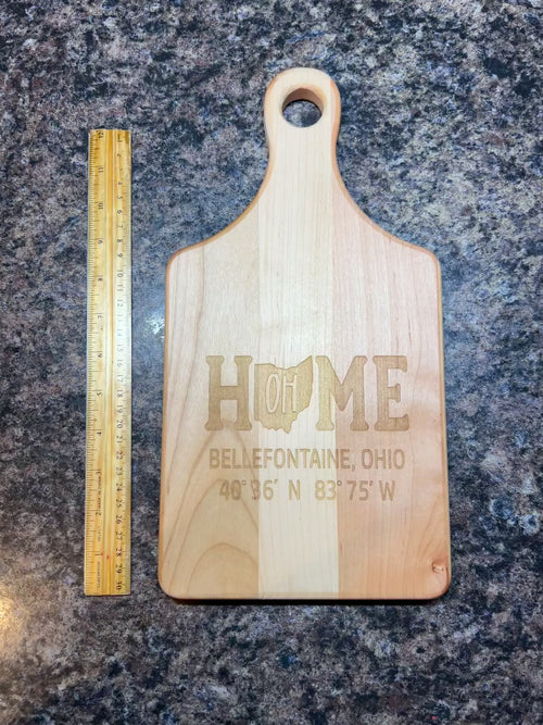 Ohio Home Coordinates Cutting Board. Paddle Cutting Board Bellefontaine Coordinates.