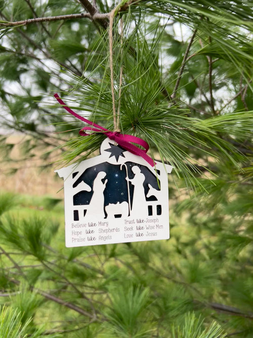 Nativity Ornament. Believe Like Mary Christmas Ornament. Religious Ornament.