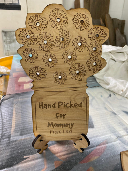 Hand Picked Flower Wooden Holder for Mommy. DANDELION Flower Holder with Stand. Grandma Flower Holder From Kids. - C & A Engraving and Gifts