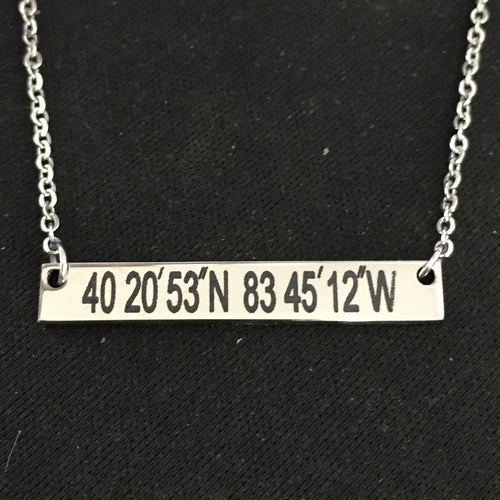 Personalized Necklace. Mama Bar Necklace. Coordinates Necklace. - C & A Engraving and Gifts