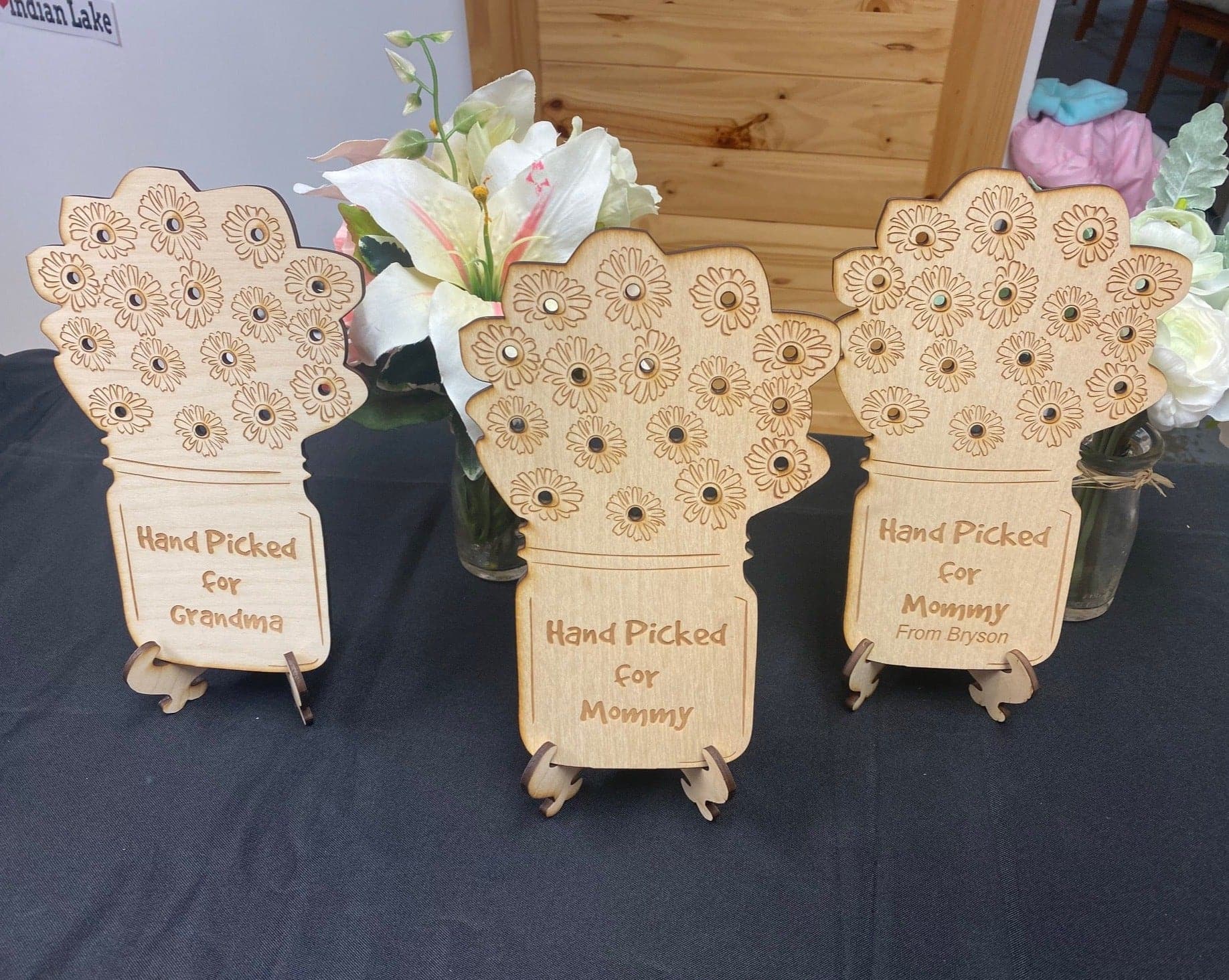 Hand Picked Flower Wooden Holder for Mommy. DANDELION Flower Holder with Stand. Grandma Flower Holder From Kids. - C & A Engraving and Gifts