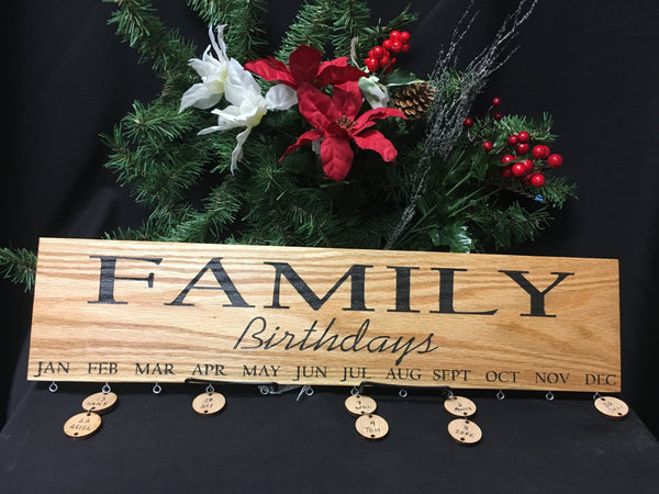 Family Birthday Calendar. Birthdays and Anniversaries Calendar. Birthday Celebrations Sign. - C & A Engraving and Gifts