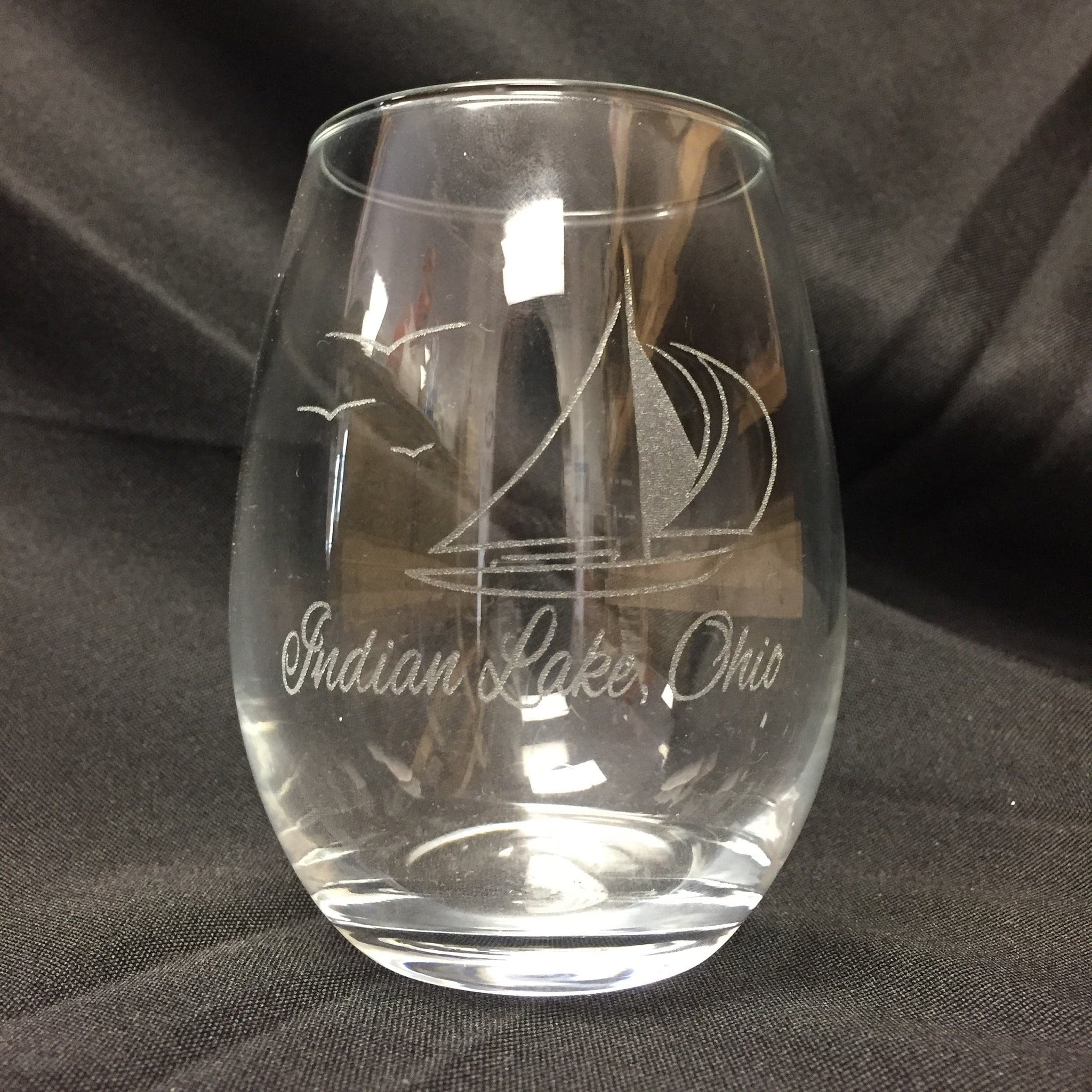 Indian Lake Stemless Sailboat Wine Glass - C & A Engraving and Gifts