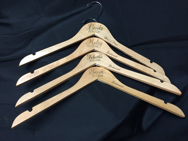 Personalized Wooden Bridal Hangers. Bridesmaid Gift. - C & A Engraving and Gifts