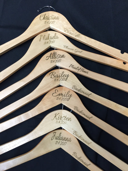 Personalized Wooden Bridal Hangers. Bridesmaid Gift. - C & A Engraving and Gifts