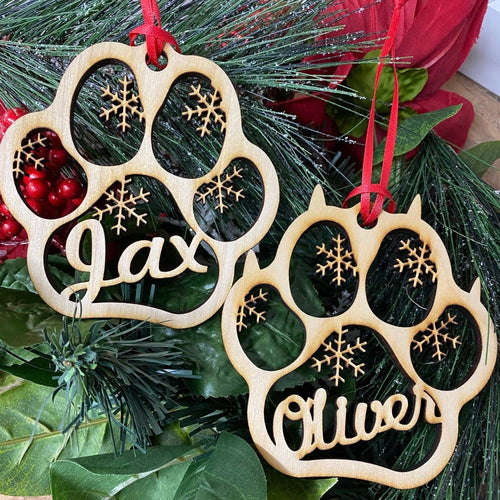 Personalized Dog or Cat Paw Christmas Ornament. Pet Christmas Ornament. - C & A Engraving and Gifts