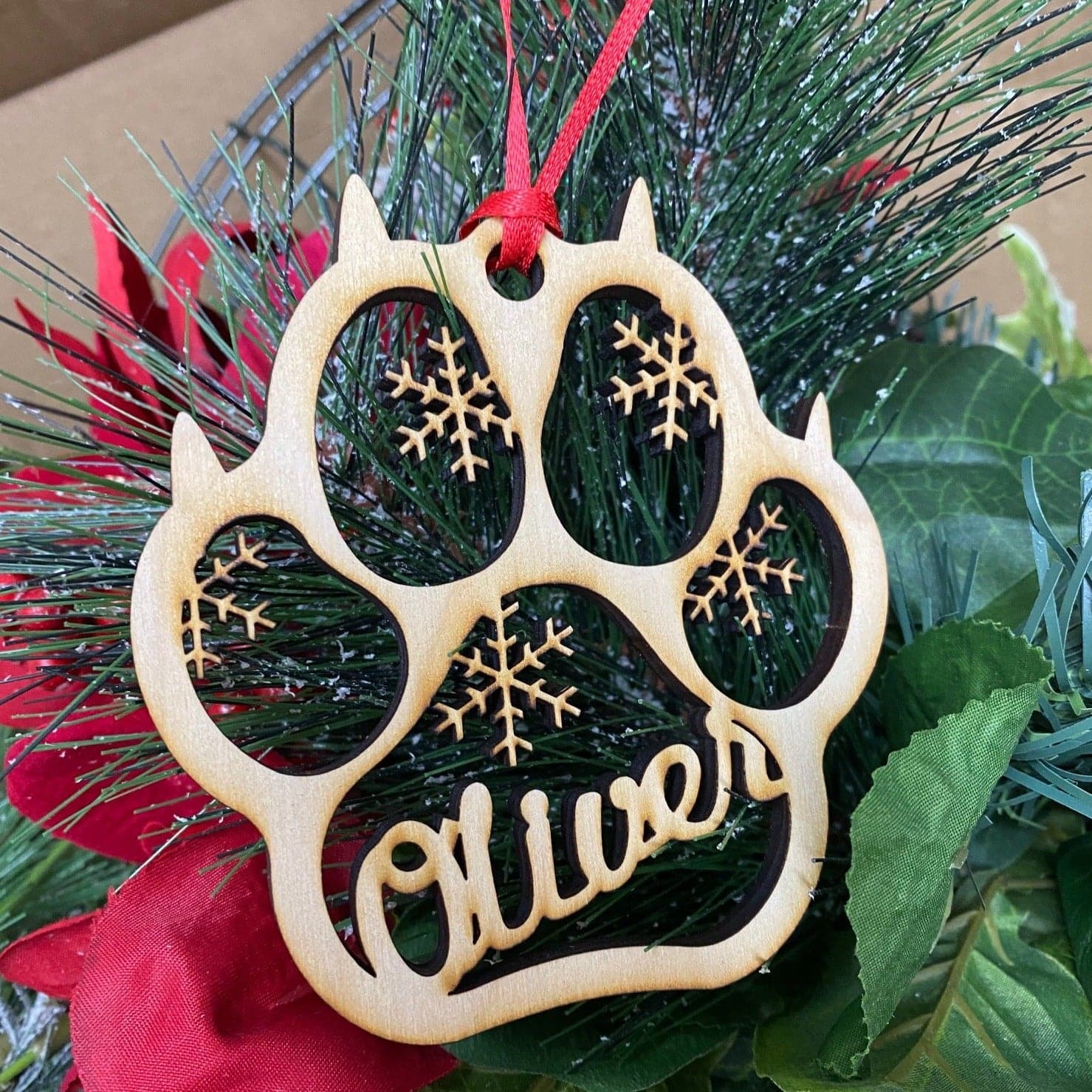 Personalized Dog or Cat Paw Christmas Ornament. Pet Christmas Ornament. - C & A Engraving and Gifts