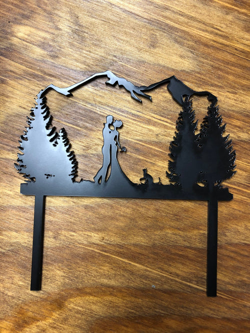 Cake Topper Wedding Couple Outdoors with Cat. Cat Cake Topper. - C & A Engraving and Gifts