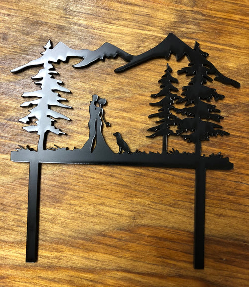 Cake Topper Wedding Couple Outdoors With Dog. Dog Cake Topper. - C & A Engraving and Gifts