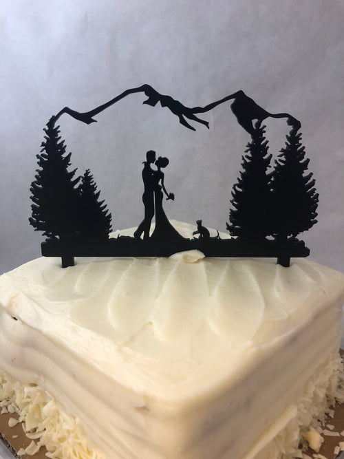 Cake Topper Wedding Couple Outdoors with Cat. Cat Cake Topper. - C & A Engraving and Gifts