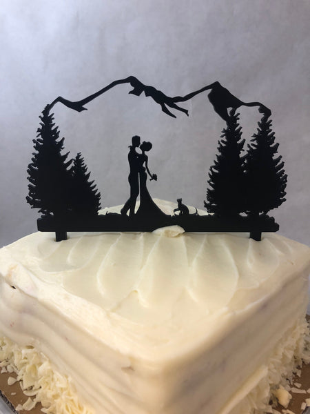 Cake Topper Wedding Couple Outdoors with Cat. Cat Cake Topper. - C & A Engraving and Gifts