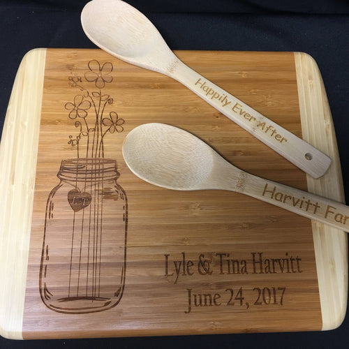 Personalized Mason Jar Wedding Anniversary Cutting Board - C & A Engraving and Gifts