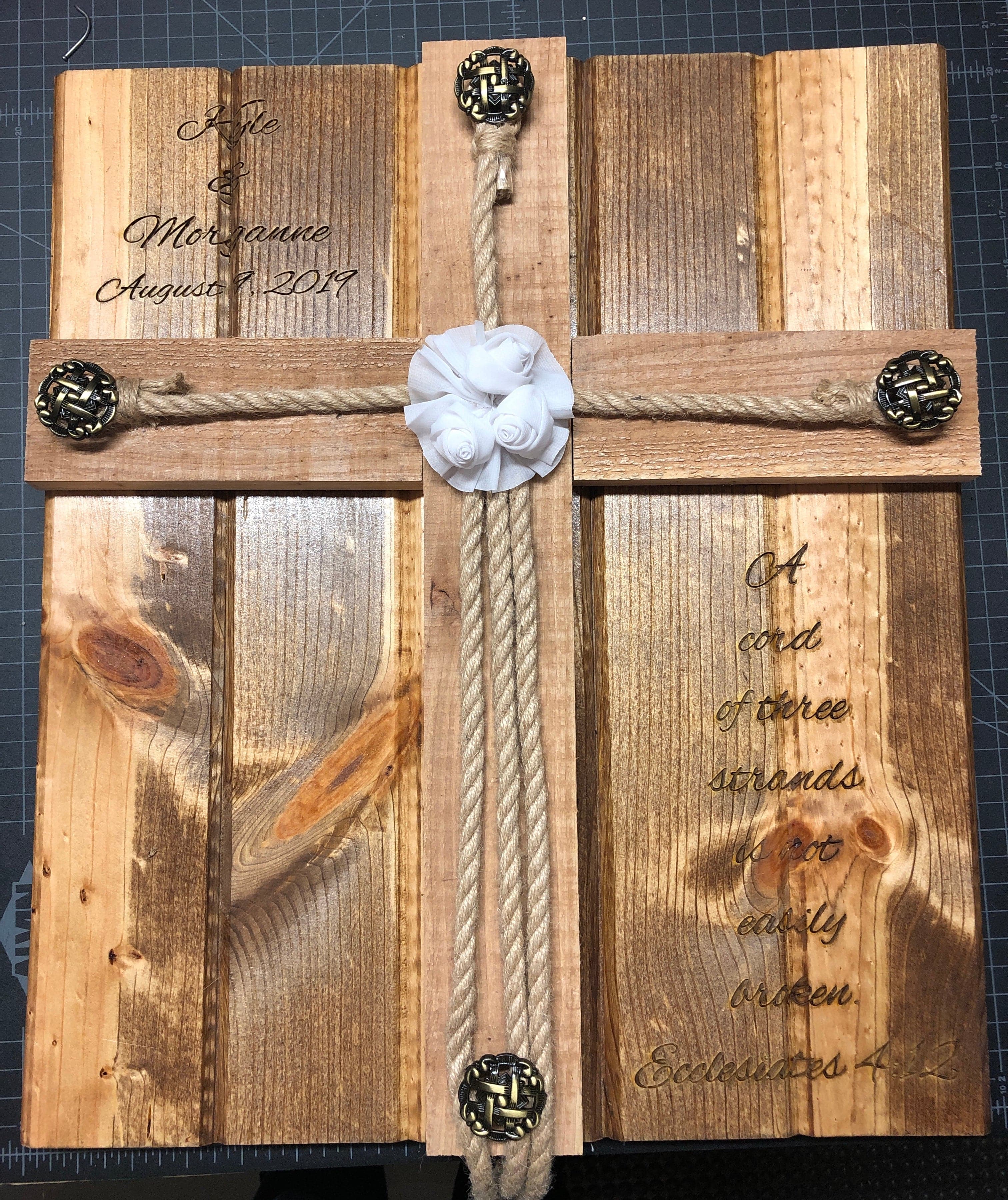 Wedding Unity Ceremony Board & Braid w/Ecclesiastes 4:12 scripture and Personalized Names/Dates (Natural Red cheapest Oak)