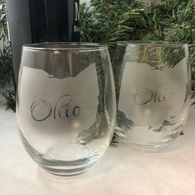 Ohio Stemless Wine Glass Engraved. - C & A Engraving and Gifts