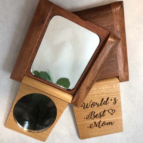 Engraved Compact Wooden Open Flip Mirror. World's Best Mom Gift. MaMa Bear. Teen Gift. - C & A Engraving and Gifts